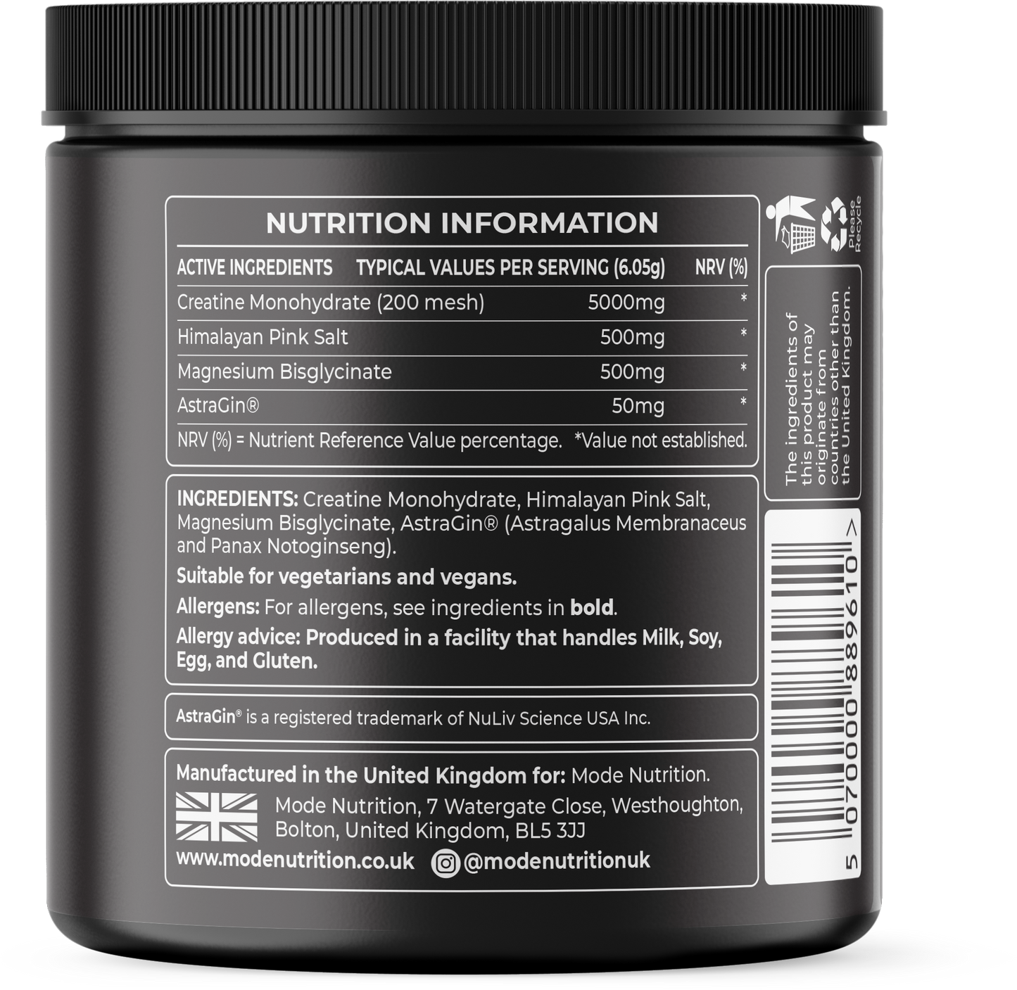 Creatine Monohydrate + Astragin & Electrolytes (60 servings)